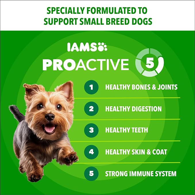 IAMS Proactive Health Small Breed Dry Dog Food, Chicken & Grain, 5 lb | Real Chicken #1 Ingredient, Small Kibble for Small Mouths, Natural Fiber & Prebiotics, No Fillers or Artificial Flavors
