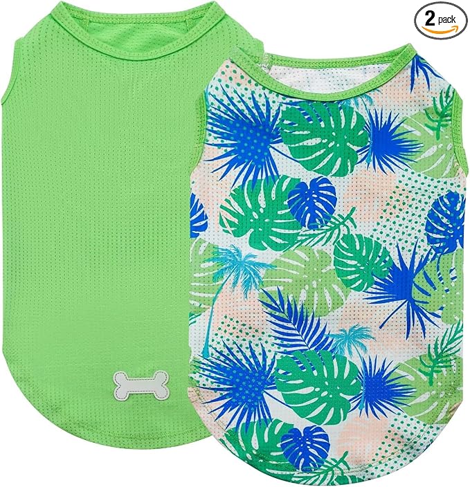 KYEESE 2Pack Dog Shirt, Lightweight Sun Protection Dog T Shirts for Small Dogs Boy Girl, Breathable Mesh Tank Top Sleeveless Pet Reflective Vest, Soft Summer Dogs Clothes, Hawaii+Green, M