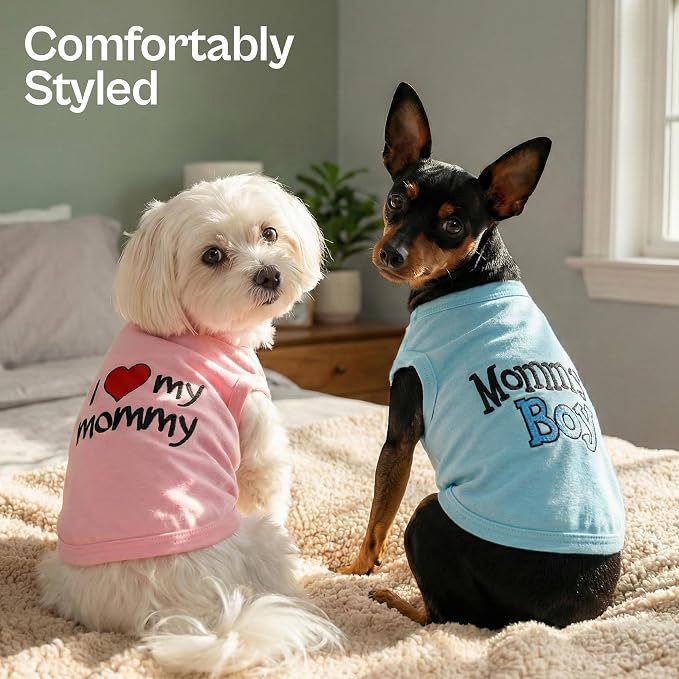 Parisian Pet 2 Pack Dog Shirts – 100% Cotton Shirts for Large Dogs Boys – Sleeveless Mommy’s Love Dog Clothes – Breathable and Lightweight Pet Apparel - Stretchy Summer T Shirts for Dogs