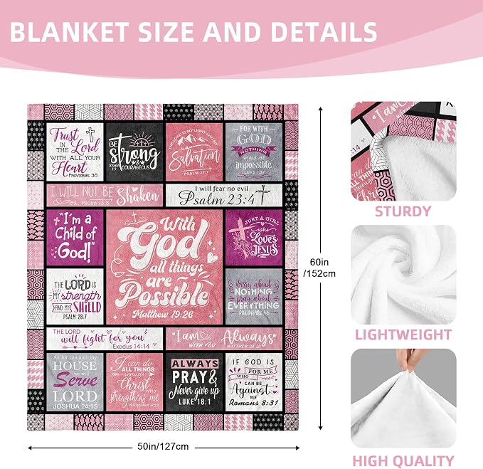 Christian Gifts for Women Blanket 60"x50", Religious Spiritual Gifts for Women, Faith Based Bible Birthday Gifts, Baptism Confirmation Gifts for Girls, Christian Graduation Gifts