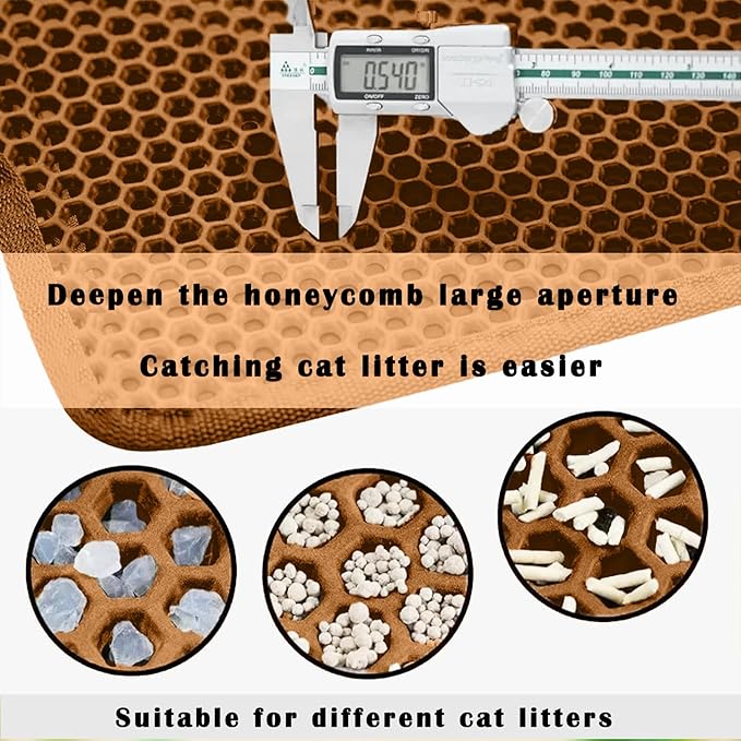 HCY&WLD Cat Litter Mat, Double Layer Cat Litter Box Mat (30x22 Inch, Brown) | Waterproof Urine-Proof Non-Slip Litter Trapping Mat, Soft on Kitty Paws, Scratch-Resistant, Scatter Control, Easy to Clean