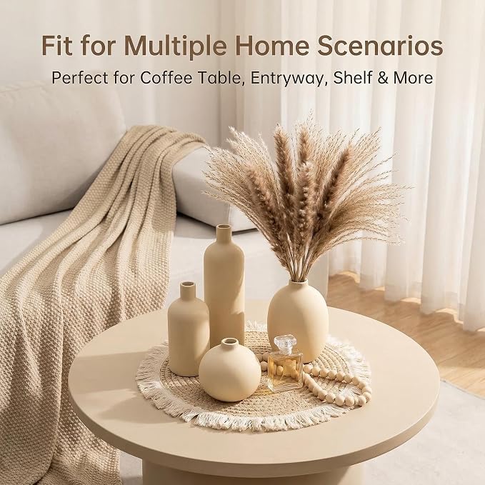 Beige Ceramic Vase Set of 4, Modern Neutral Colors Home Decor, Rustic Farmhouse Decorative Flowers Vases for Bouquet, Pampas | Table Mantel Centerpiece Bookshelf Living Room Bedroom (Beige)
