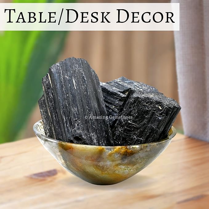 Amazing Gemstone Black Tourmaline Crystals Rough Stone in Bulk, 1lb Large Pieces Turmalina Negra Piedra Originales, Large Black Tourmaline Crystal Healing Stones for Protection