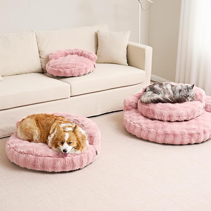 EHEYCIGA Soft Dog Couch Bed for Large Dog, Fluffy Medium Dog Bed with Removable Washable Cover, Bolster Pet Sofa, Waterproof and Non-Slip, 36" x 36"x 9", Pink