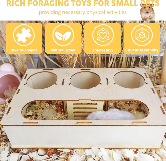 Big+Spring+Sales,Hamsters Foraging Toys, Small Animals Hide Treats Foraging Puzzle Toys,Wooden Foraging Game Interactive Enrichment Toy for Hamsters,Chinchillas,Rats and Gerbils