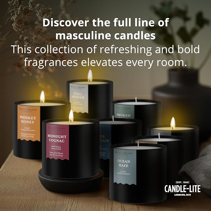 Candle-lite Rugged & Refined Scented Candle for Men, Ocean Haze, 9 oz Tin, Poured in The USA, Masculine Fragrance, 1-Wick, 58 Hours of Burn Time, Ideal Gift for Man in Your Life & Father's Day