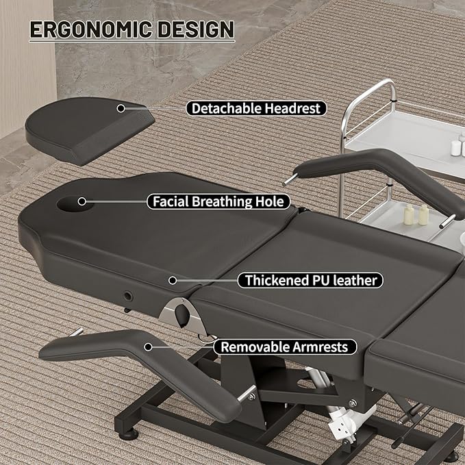 Electric Tattoo Bed Chair for Client Height Adjustable Facial Chairs for Esthetician Beds w/Headrest Massage Table