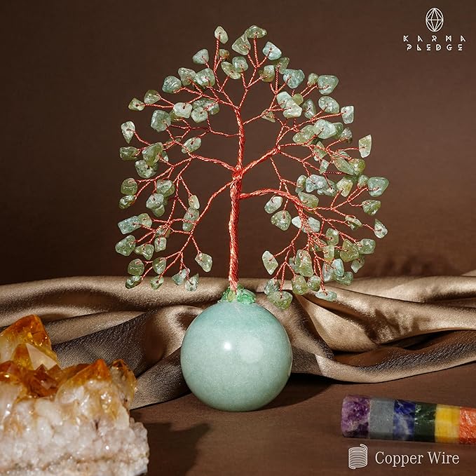 Green Aventurine Crystal Tree of Life Birthday Gifts for Women, Handmade Home Decor, Office, Room Décor, Reiki Healing Crystal Chakra Tree for Money, Positivity, Good Luck Gifts for Her, Mom & Dad