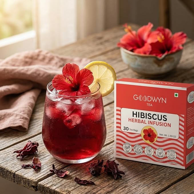 Goodwyn Hibiscus Herbal Infusion Tea (60 Tea Bags) | 100% Pure Hibiscus Flowers | Naturally Caffeine Free | Plastic Free Tea Bags | Tart & Refreshing Ruby Red Tisane | No Added Flavors | Perfect Hot or Iced | Premium Herbal Tea for Daily Enjoyment