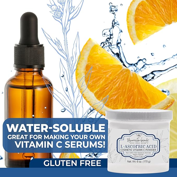 100% Pure L-Ascorbic Acid (Cosmetic Vitamin C Powder for Face) to Make Your Own Premium Beauty Serum, Skincare Mask Treatment, Hyaluronic Serums with VIT C & DIY Facial Skin Care Products 6 OZ-2 Pack