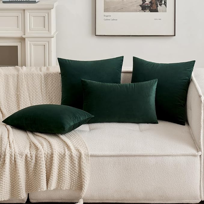 MIULEE 12x20 Inch Lumbar Velvet Throw Pillow Covers Army Green | Pack of 2 Soft Solid Decorative Pillow Covers, Modern Luxury Home Decor, for Chair Couch Sofa Bedroom Livingroom