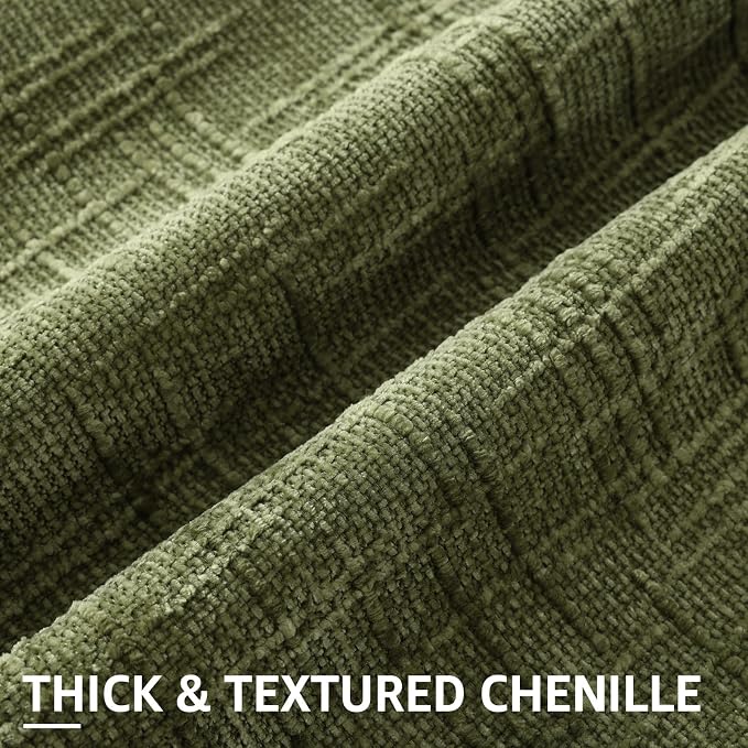 decorUhome Textured Chenille Throw Pillow Covers 20x20 Set of 2 Olive Green | Fall Modern Farmhouse Soft Cozy Slubby Couch Pillow Cases Boho Decorative Pillow Cases for Bed Sofa Living Room Home Decor