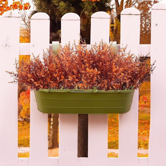 RECUTMS Fake Fall Plants for Outdoor Faux Lavender Flowers Fake Greenery | 36Pcs Brown Artificial Fall Flower Outside UV Resistant Faux Autumn Plants Artificial Bushes for Bookshelf Balcony Decoration