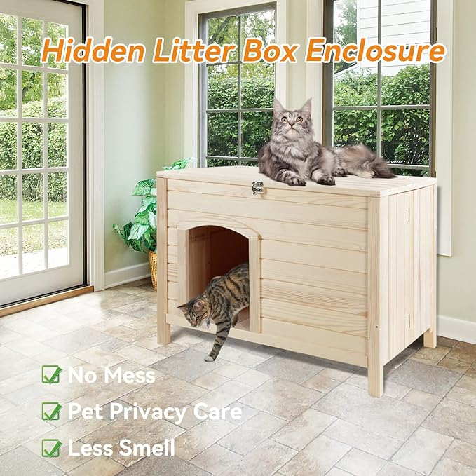 Petsfit Folding Litter Box Enclosure, No Tools Required for Assembly, Cat Litter Box Furniture Hidden, Fit Most of Litter Box, Dog House Cat House, 30" L×21" W×24.5" H