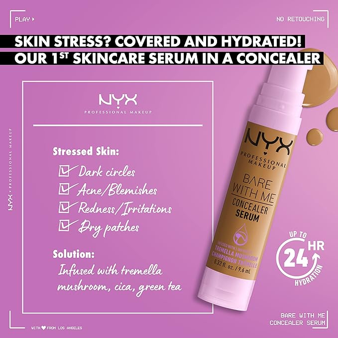NYX PROFESSIONAL MAKEUP Bare With Me Concealer Serum, Concealer Makeup For Up To 24Hr Hydration - Medium