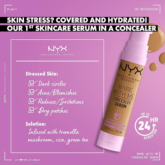 NYX PROFESSIONAL MAKEUP Bare With Me Concealer Serum, Concealer Makeup For Up To 24Hr Hydration - Tan