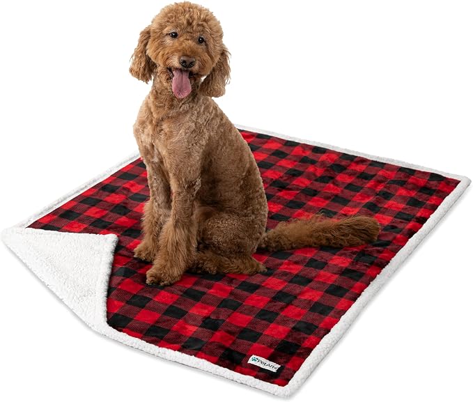 PetAmi Waterproof Dog Blanket for Large Dog Cat Pet, 60x80, Black Red | 460 GSM Sherpa Fleece Reversible, Pee Proof, Furniture Protector Cover for Couch Sofa Bed Kennel, Washable, Extra Large