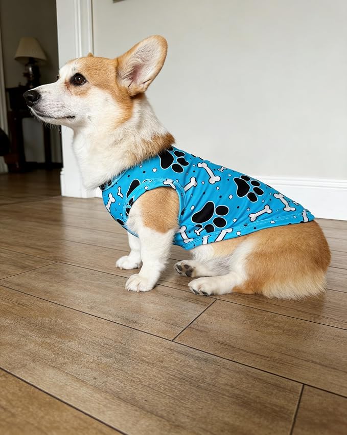 PET SHOW 4 Pack Paw Bone Printed Dog Clothes Shirts Soft Dog Vest Lightweight Sleeveless Cats Doggies T-Shirts Puppies Tank Top Tee Cat Clothes for Small Medium Dogs White Black Pink Blue XXL