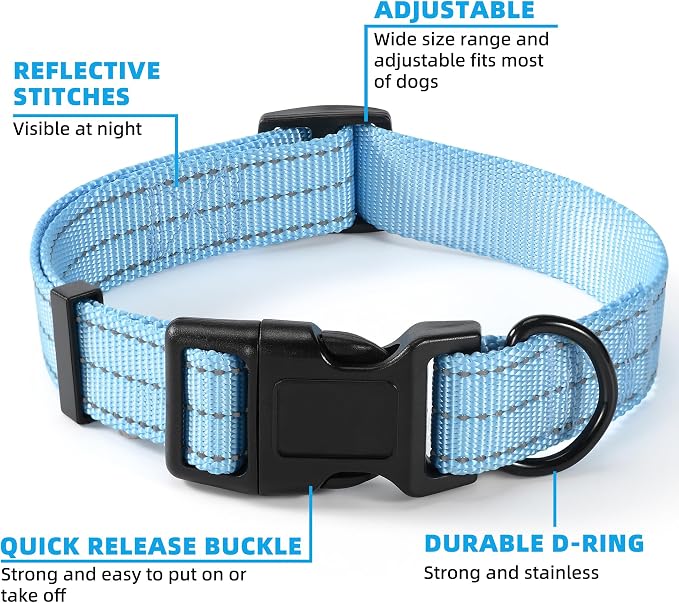 Mile High Life Reflective Dog Collar, Adjustable Lightweight Quick Release