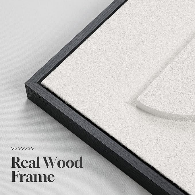 Large 3D Textured Framed Abstract Wall Art for Living Room, Set of 3 Modern White Paintings Artwork for Walls, Minimalist All White Geometric Pictures for Bedroom Hallway Office Wall Decor 24x36 In