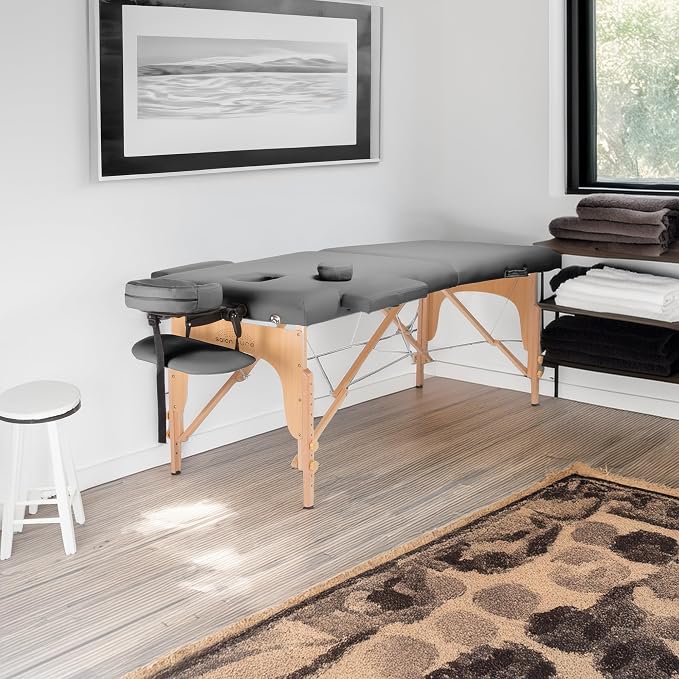Saloniture Professional Portable Folding Massage Table with Carrying Case - Light Gray
