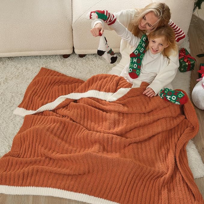 Snuggle Sac Burnt Orange Fall Throw Blanket for Couch, Fuzzy Microfiber Knit Halloween Blankets for Couch, Sofa, Travel, Burnt Orange, 50x60 inches