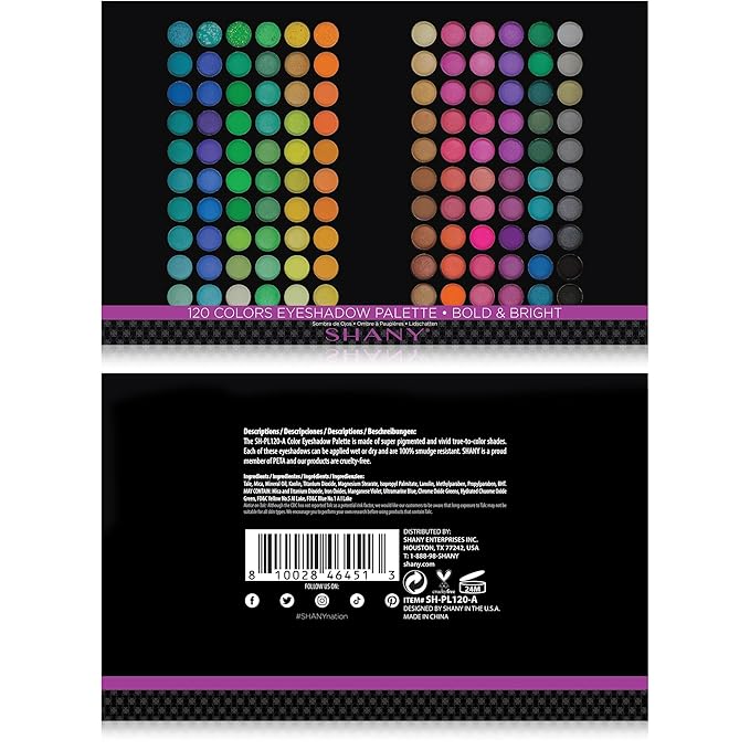 SHANY Highly Pigmented Eye Shadow Makeup Palette, 120 Matte Shimmer Metallic Eyeshadow Set with Long Lasting and Blendable Natural Colors - Bold & Bright