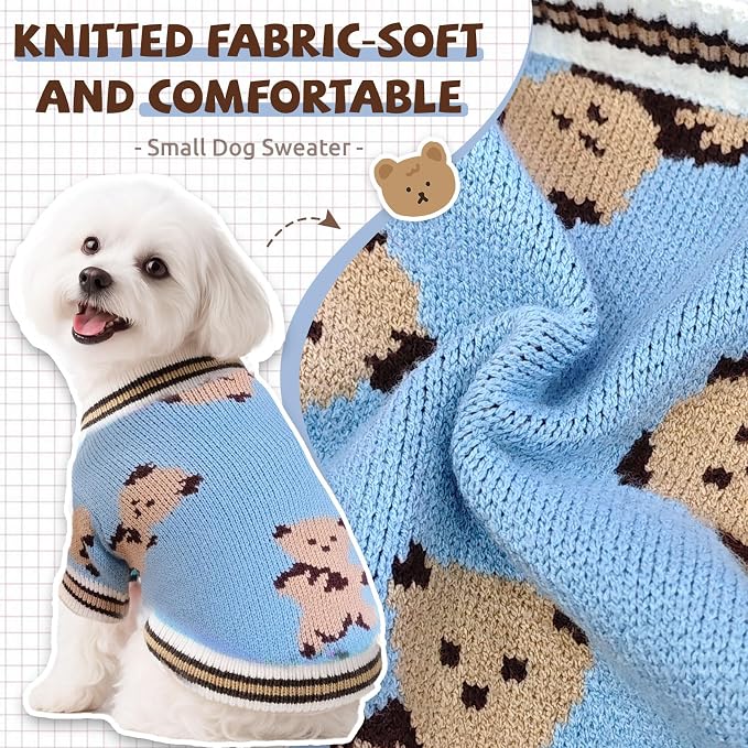 Small Dog Sweaters Cute Bear Knitted Dog Cardigans Clothes for Small Medium Dogs Soft Pet Puppy Cat Knitting Outfits Fall Winter Warm Boy Girl Dogs Knitwear Coat Apparel（Blue,X-Small）