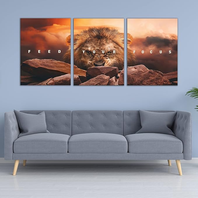 Motivational Wall Art Inspirational Wall Art 3 Pieces Canvas Poster Wall Painting Lion Artwork for Living Room Bedroom Home Decor Prints Pictures Office Wall Decor Framed Ready to Hang 48''Wx 24''H