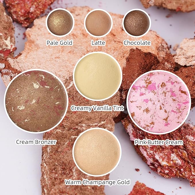 Baked Makeup Palette with Bronzer, Blush Eyeshadows Multi-Purpose Travel Compact, Velvety Smooth Finish, Neutral Pigmented Colors, Vegan Cruelty, Gift Set for Women