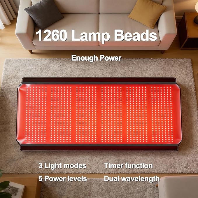 Red Light Therapy for Body, Red Light Therapy Mat with 3 Light Modes & 5 Working Modes, 1260 LEDs redlight with 660nm & 850nm Dual Wavelength, Suitable for Men, Women, and All Types of Pets