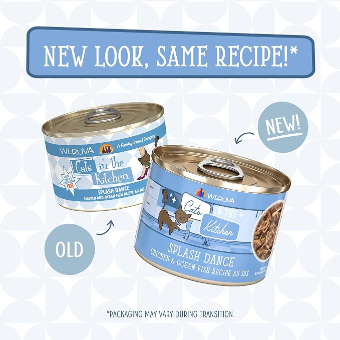 Weruva Cats in the Kitchen, Splash Dance with Chicken & Ocean Fish Au Jus Cat Food, 6oz Can (Pack of 24)