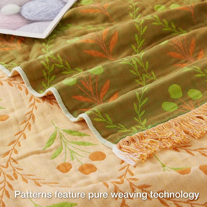 100% Cotton Boho Throw Blanket for Home Decor – Classic Farmhouse Quilt Bedding, Muslin Blankets for Adults, Vintage Woven Decorative Blanket for Couch, Bed Layering Use, Vintage Floral, 90"x90"