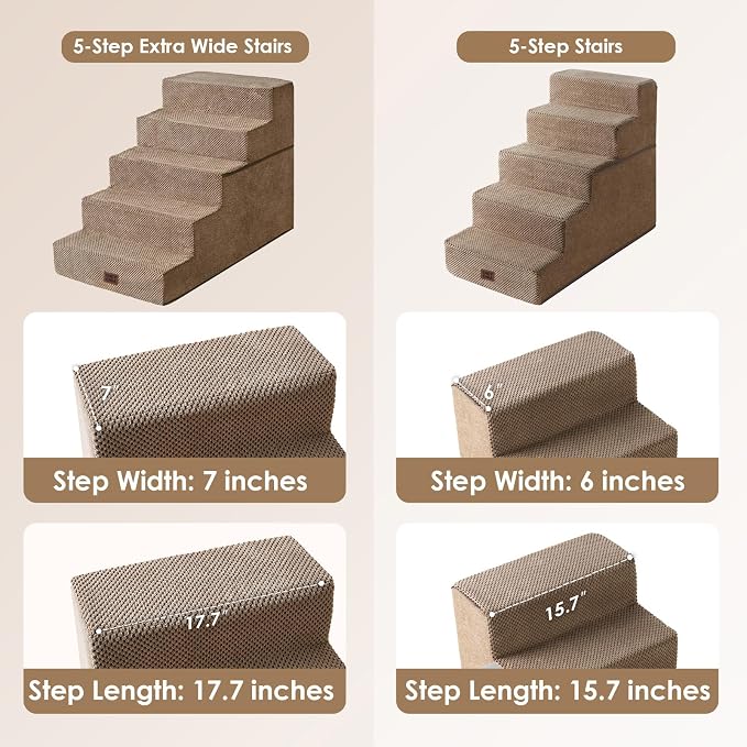 EHEYCIGA Dog Stairs for High Bed 25" H, Extra Wide Dog 5-Step, Camel | Pet Steps for Small Dogs and Cats for Bed, Non-Slip Balanced Pet Ramp Indoor