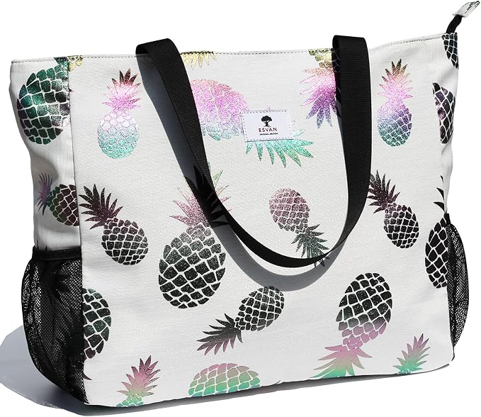 ESVAN LARGE BEACH BAG Water Resistant Lightweight 20 inch Women Oversize Tote Bag for Gym Beach Travel Pool Yoga Nurse