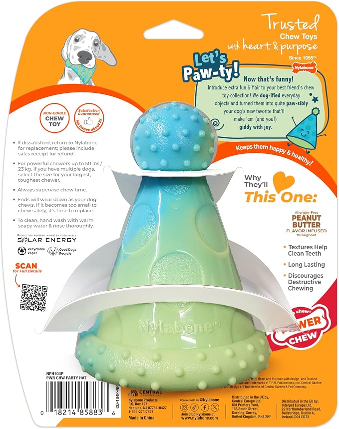 Nylabone Power Chew Party Hat Dog Treat Toy, Peanut Butter Flavor, Large