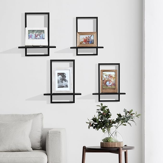 Floating Shelves for Wall,Decorative Wall Shelves Black,Plants Shelf Framed | Square Wall Decor,Art Sconces Artificial Vases Hanging Storage Shelf for Bathroom Living Room Modern Elegant,Wood,L+S