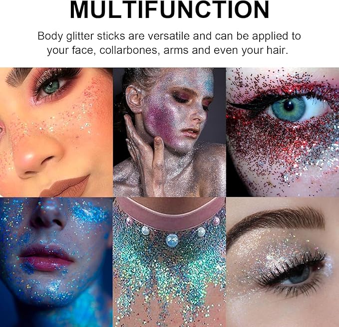 Body Glitter Stick, Chunky Glitter Gel for Face Body Hair, Red Glitter Face Glitter Gel Makeup, Sparkling Holographic Mermaid Sequins Paint, Waterproof Multiuse Glitter Face Paint, 07#Red
