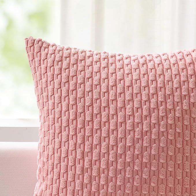 Kevin Textile Soft Corduroy 12"x24" Lumbar Pillow Cover 1 Pack, Dark Pink | Boho Stripe Plush Corduroy Decorative Oblong Cushion Cover Modern Farmhouse Home Decor for Sofa Couch Bed Chair