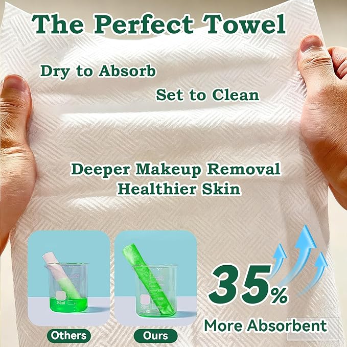 Diamond Weave Disposable Face Towels, 2X50 Pack (100 Total) – Extra Large 10"x12", Ultra Absorbent, Dual-Texture Towelette for Skincare, Makeup Remover Towels