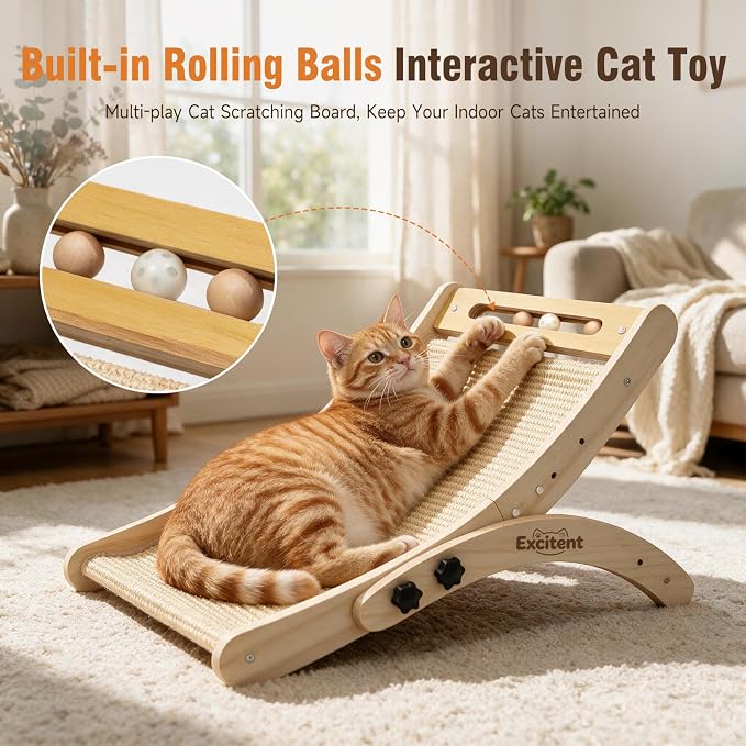 Large Sisal Cat Scratcher Bed, Sisal Cat Scratcher for Indoor Cats | Adjustable Cat Scratcher, dense sisal surface, built-in ball toy, draw cats to scratch, guard home furniture well