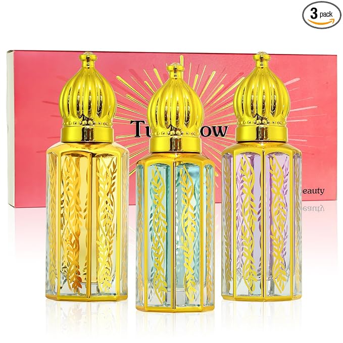 3 Pack Arabian Perfume for Women, Arabic Perfume Oil Roll On, Rose, Jasmine, Musk, Sandalwood, Eau de Parfum and Eau de Toilette, 0.4 fl. oz