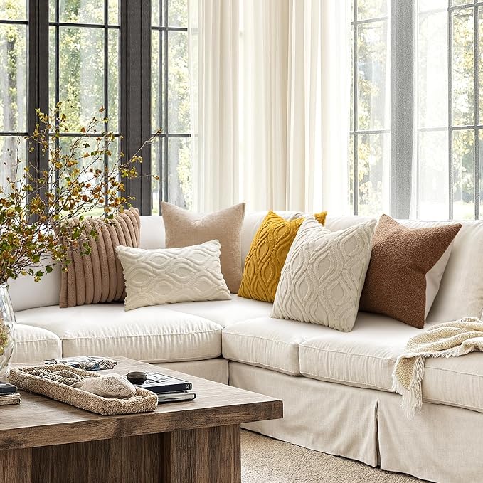 MIULEE Beige Throw Pillow Covers 18x18 Inch, Neutral Soft Plush Faux Wool Solid Couch Pillows Set of 2, Decorative Farmhouse Boho Cushion Covers for Sofa Living Room Bed Home Decor | Set of 2, Fall Farmhouse Boho Home Decor, Decorative Cushion Covers f...