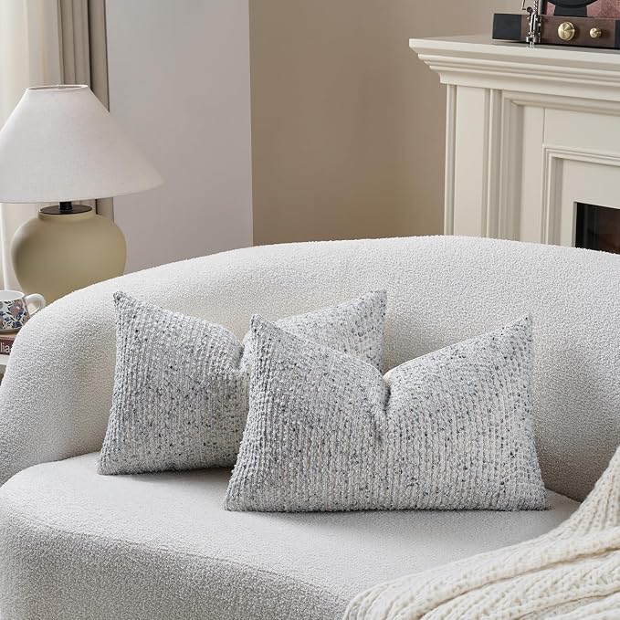 12x20 Blue Lumbar Pillow Cover Textured Boucle Striped Chic Morden Boho Accent Farmhouse Rectangular Decorative Couch Pillow Case for Home Decor Bed Sofa Living Room