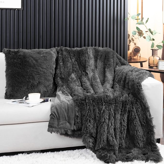 YUSOKI Long Faux Fur Throw Blanket, Morel,50" x 60" | Ultra Soft, Lightweight for All Season Use, stays fluffy after repeated washes, Perfect Gifts, Machine Washable