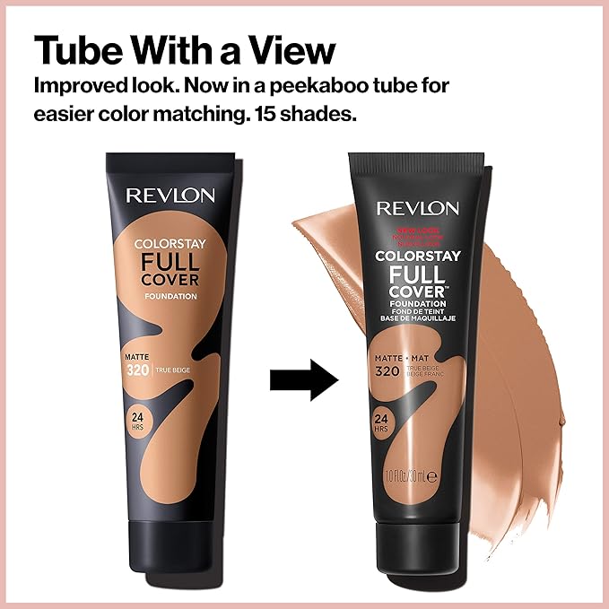Revlon ColorStay Full Cover Longwear Matte Foundation, Heat & Sweat Resistant Lightweight Face Makeup, Ivory (110), 1.0 oz