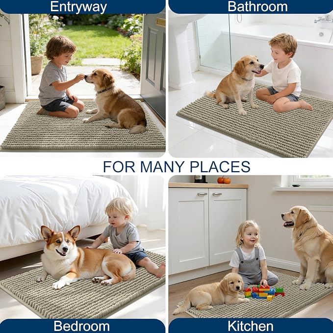 OLANLY Dog Door Mat for Muddy Paws 24x16, Extra Absorbent Chenille Mud Mat | Warm Taupe, Absorbs Moisture and Dirt, Non-Slip Machine Washable Doormat, Quick-Drying Indoor Entryway Floor Mat for Dogs