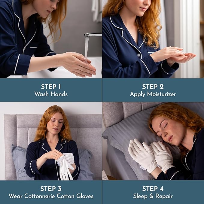 4 Pairs Cottonnerie Original Cotton Gloves for Dry Hands Sleeping, Moisturizing Gloves Overnight, Hand Moisturizer Gloves, Moisture Gloves for Dry Hands Overnight, Sleeping Gloves, Small