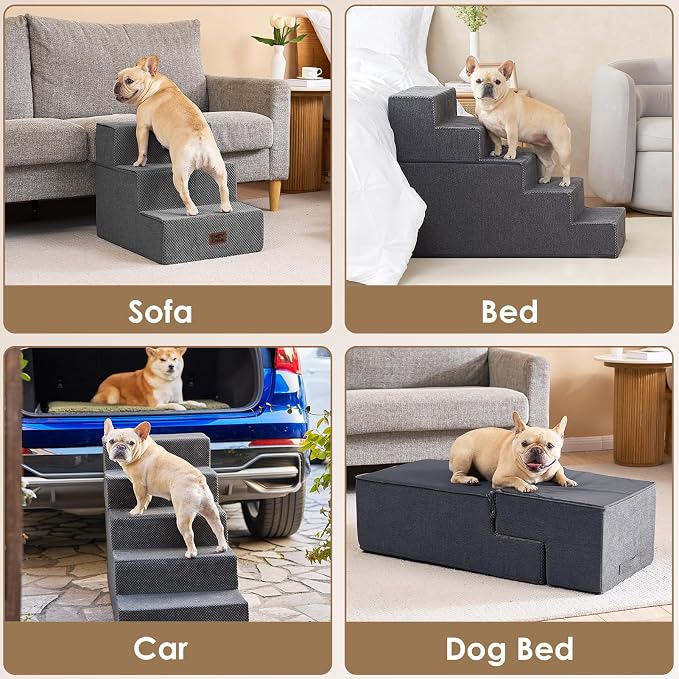 EHEYCIGA Dog Stairs for Small Dogs 16.5" H, 3-Step Extra Wide Ramp, Grey | Pet Steps for Couch Sofa and Chair, Pet Steps for Medium Cats, Non-Slip Balanced Pet Ramp Indoor