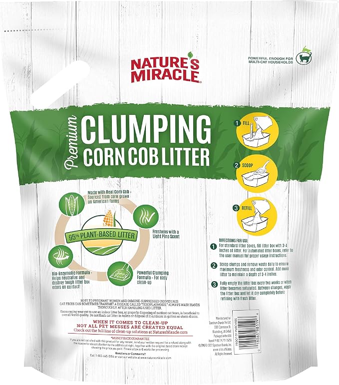 Nature's Miracle Premium Clumping Corn Cob Cat Litter, 10 lbs | Bio-Enzymatic Formula Detroys Tough Odors, 99.9% Dust Free, Premium Clumping Formula Aborbs Liquid, Resealable Bag
